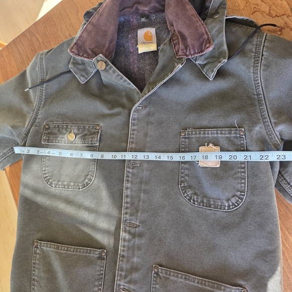 Carhartt Vintage Y2k Blanket Lined Chore Coat CO2 Moss Green Hood Detroit USA - Picture 9 of 11